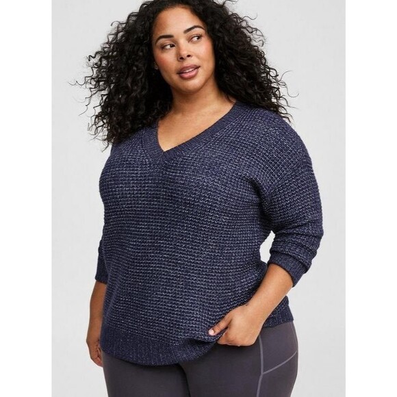 Torrid Waffle Knit Navy Blue V Neck Pullover Sweater Size 2X - Picture 1 of 7